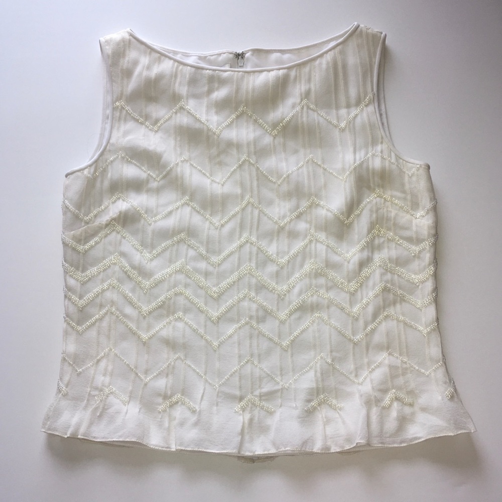 Vintage 100% silk tank, beaded